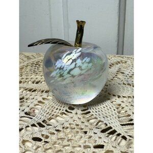 Vintage 70's Clear Iridescent Art Glass Apple Teacher Gift